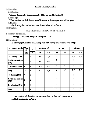 Ma trận và đề thi học kỳ II môn Vật lý Lớp 8 - Năm học 2018-2019 - Trường TH và THCS Song Lộc (Có đáp án)